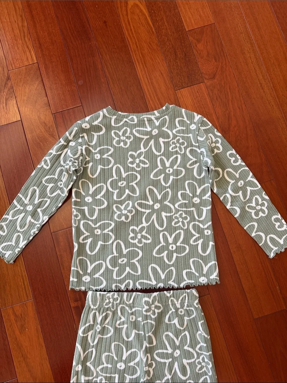 Falls Creek Olive Green Floral Ribbed Pajama Set